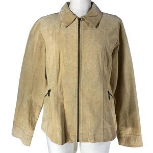 Live A Little NWT Women's Size Large Tan Leather Full Zip Long Sleeve Jacket
